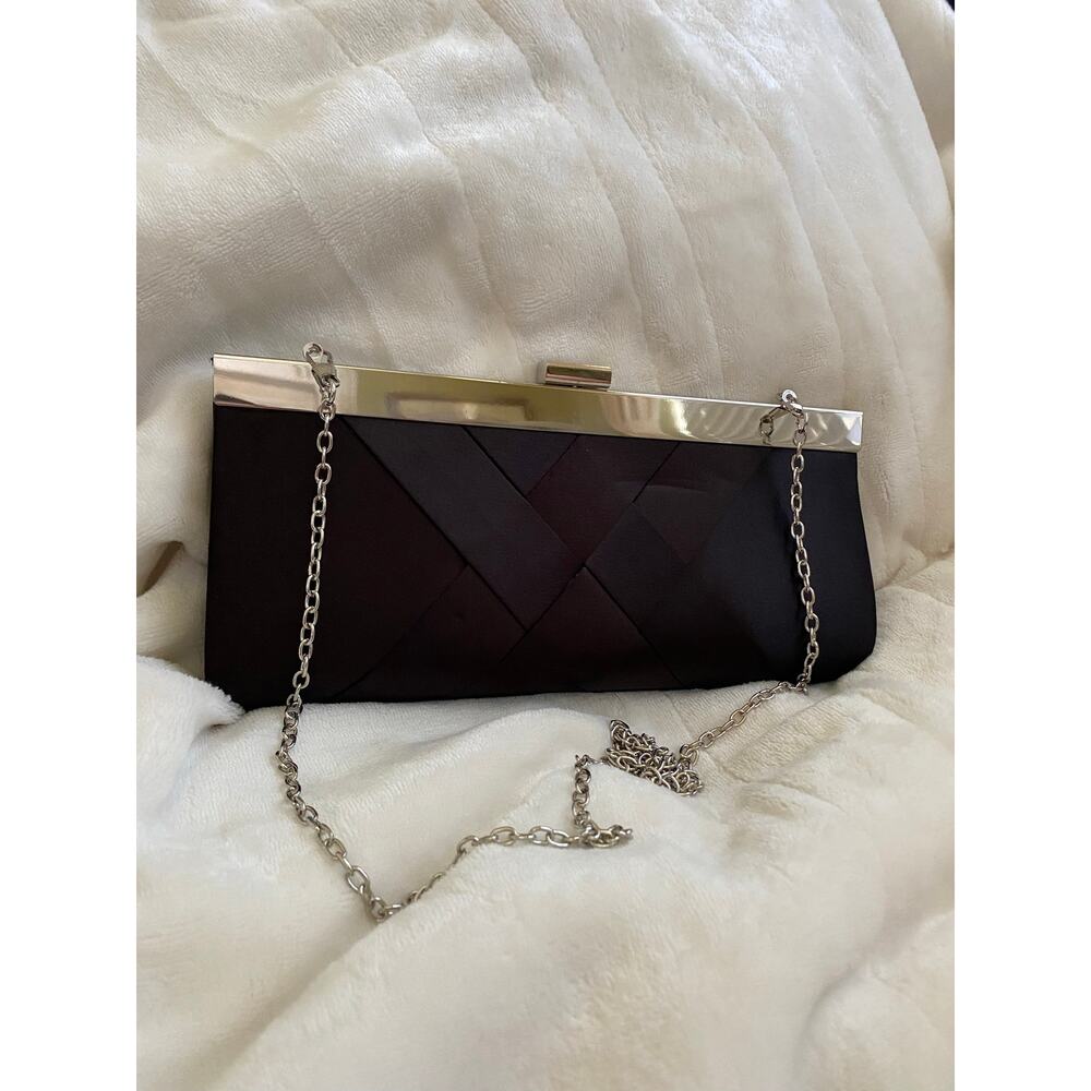 Lulu Townsend | Satin Evening Clutch | Black with Silver Chain Strap